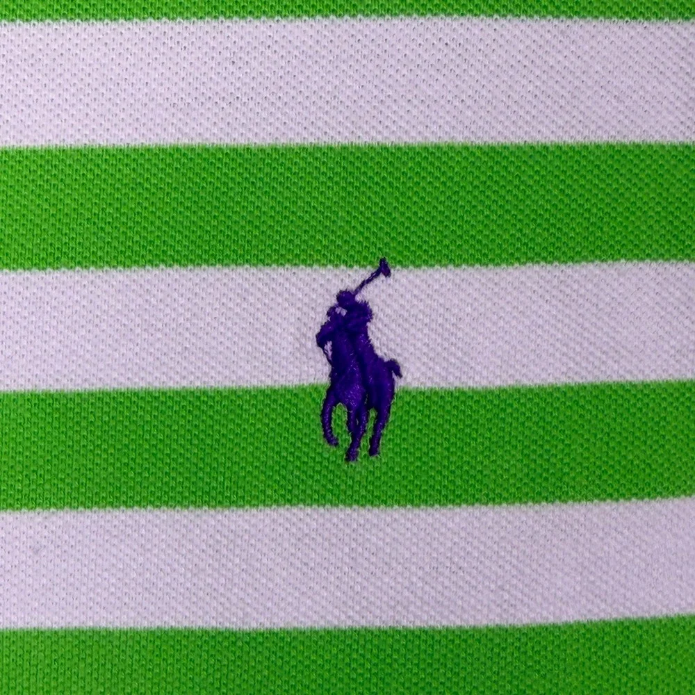 Polo Ralph Lauren Polo Shirt Mens 2XB Green White Striped Purple Pony Big & Tall
